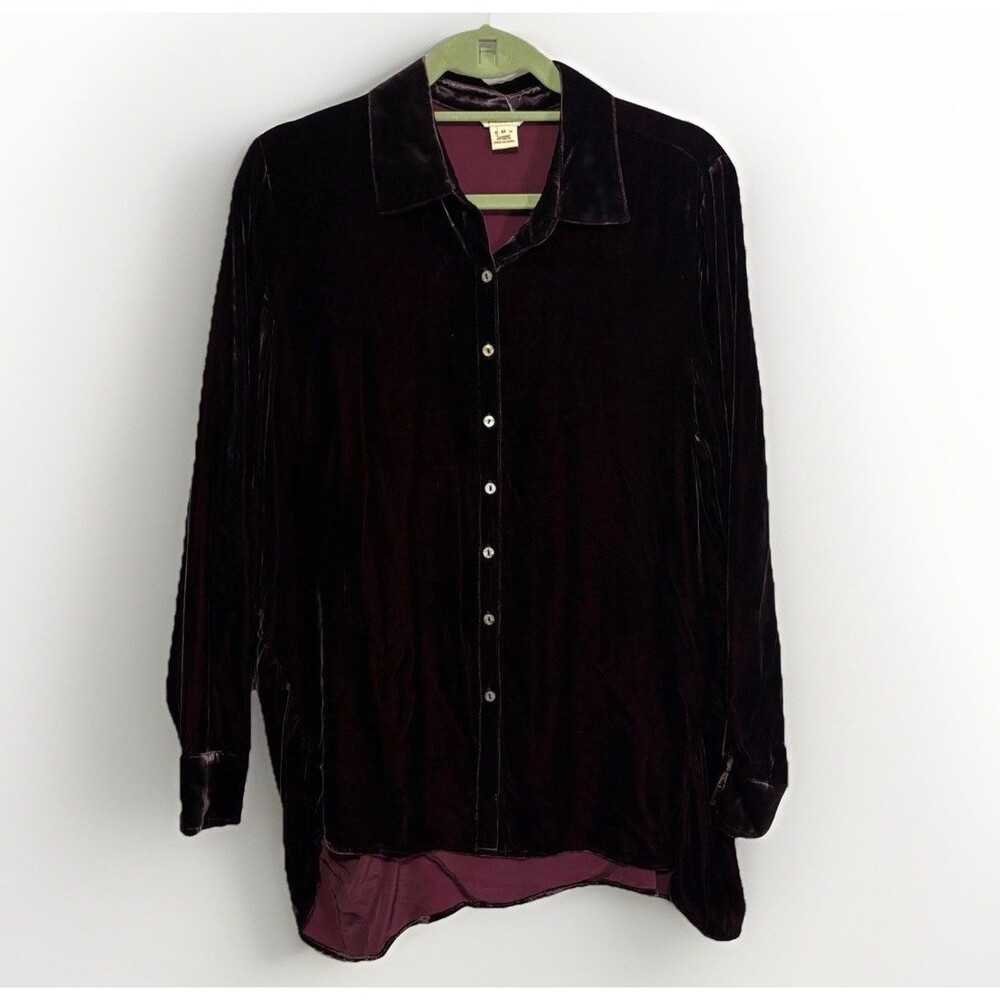 Sundance Women’s Dark Burgundy‎ Button Front Velvet Top Blouse M Boho Whimsigoth